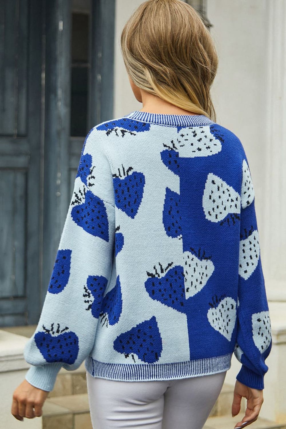 Printed V-neck Button-down Long Sleeve Cardigan (7)