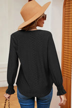 Eyelet V-neck Flounce Sleeve T-shirt (9)