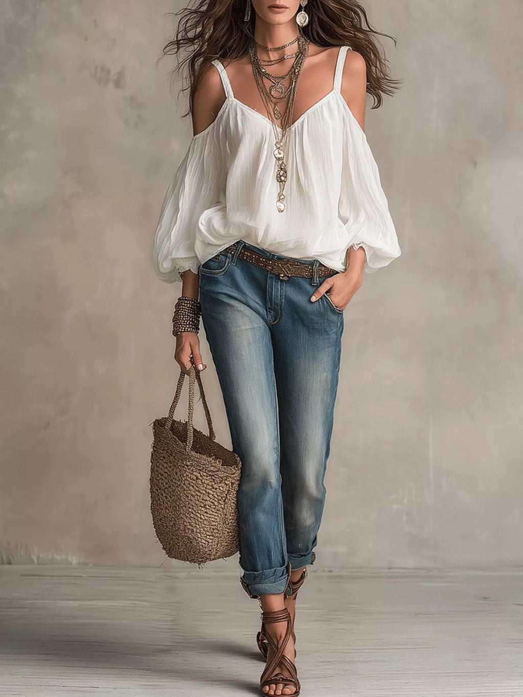 Cold Shoulder Balloon Sleeve Blouse (6)