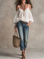 Cold Shoulder Balloon Sleeve Blouse (6)