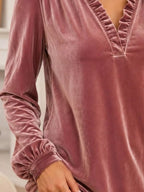 V-neck Ruffle Trim Velvet Blouse (6)