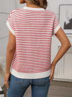 Striped Round Neck Short Sleeve Knit Top (14)