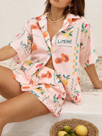 Printed Button Down Shirt Shorts Set (2)
