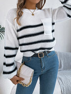 Striped Round Neck Long Sleeve Sweater (3)
