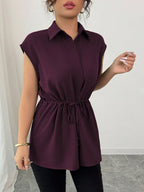 Drawstring Waist Cap Sleeve Shirt (16)