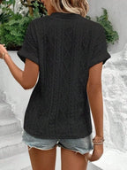 Openwork Notched Short Sleeve Blouse (15)
