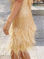 Full Size Sequin Feather Fringe Mini Dress Plus (13)