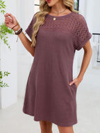 Lace Round Neck Short Sleeve T-shirt Dress (2)