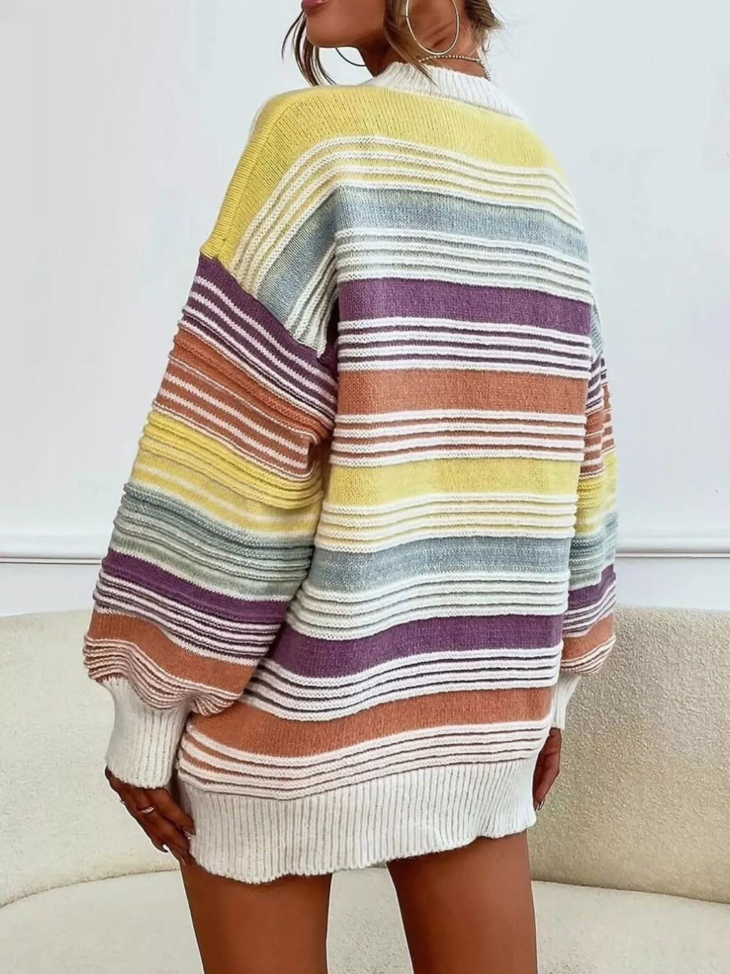 Striped Knit Long Sleeve Sweater (2)