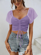 Drawstring Short Sleeve Crop Top (29)