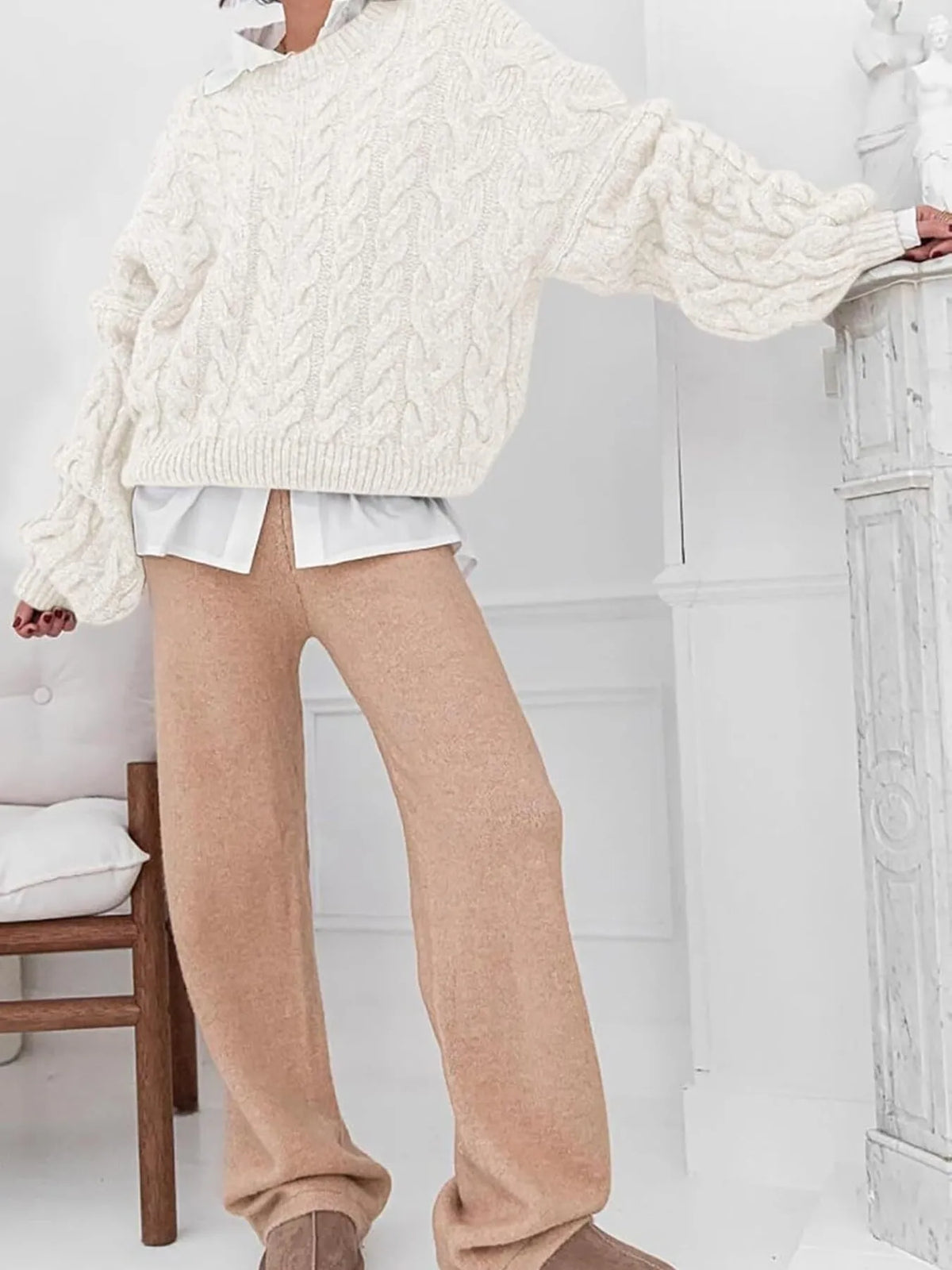 Cable Knit Long Sleeve Sweater (7)