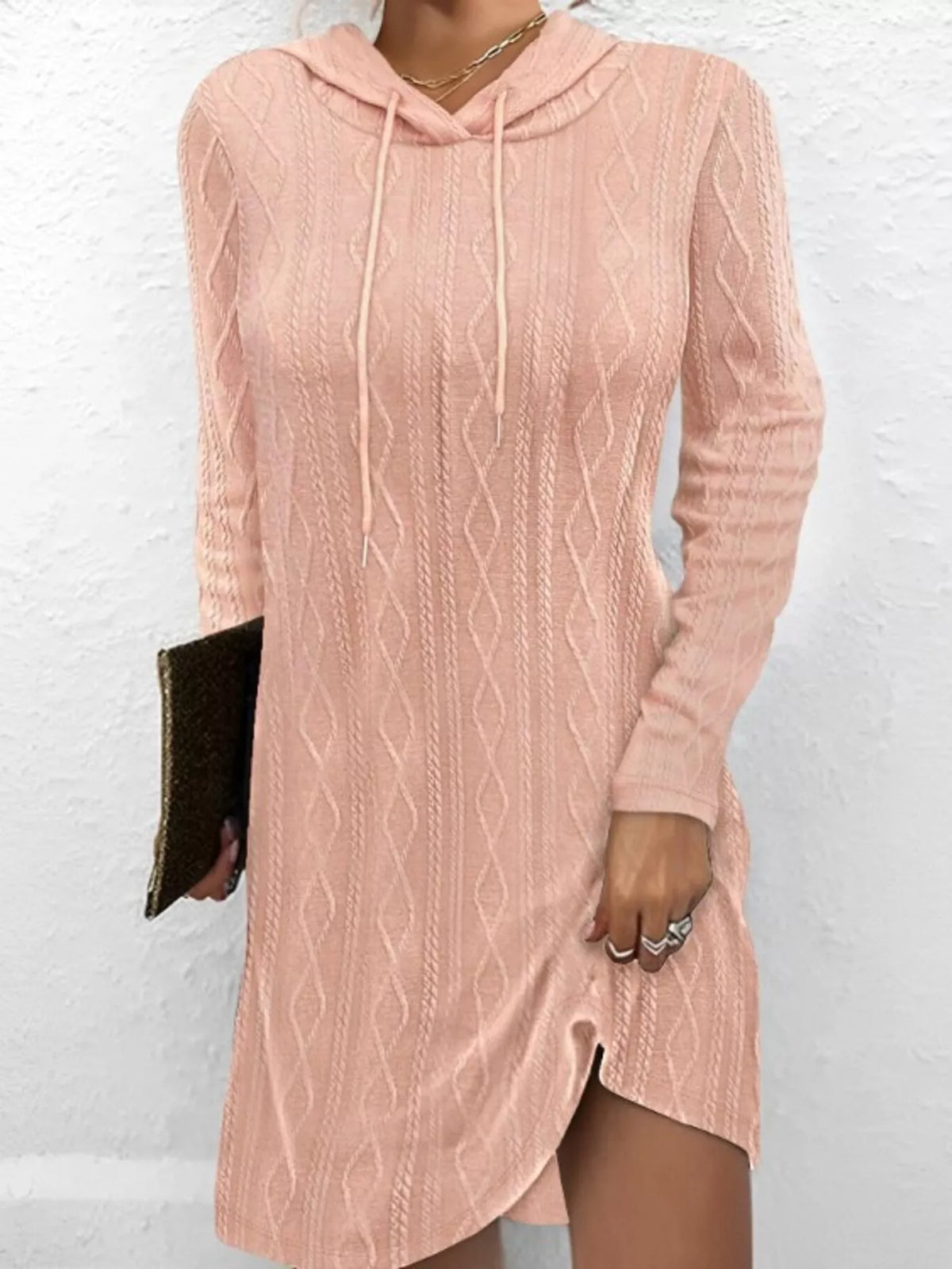 Casual Long Sleeve Hooded Knit Dress (2)