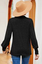 Decorative Button Johnny Collar Lantern Sleeve Blouse (6)