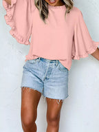 Ruffle Trim Half Sleeve Blouse (13)