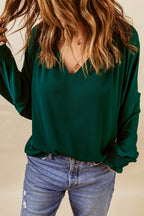 Notched Neck Lantern Sleeve Blouse (19)