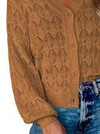 Chic V-neck Openwork Button-down Knit Cardigan (6)