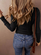 Full Size Ribbed Knit Button-front Long Sleeve Top Plus (4)