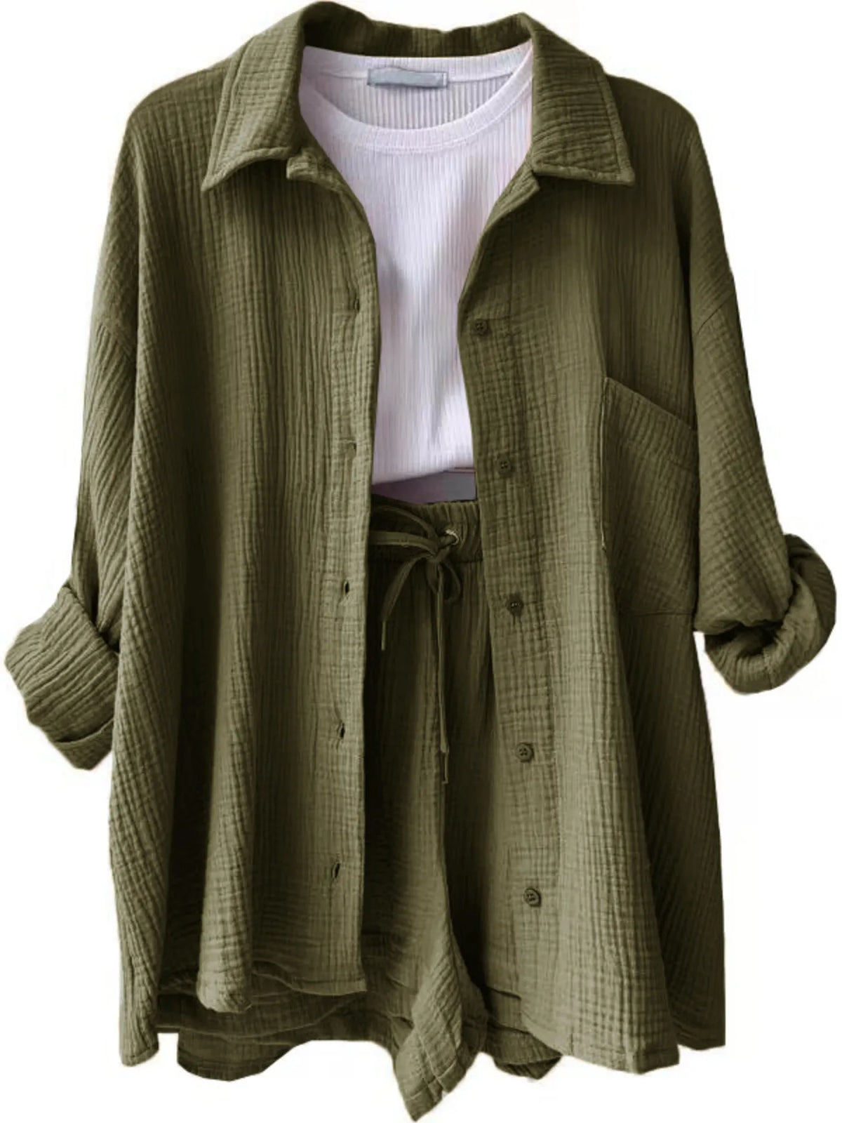 Button Up Shirt Shorts Set (3)