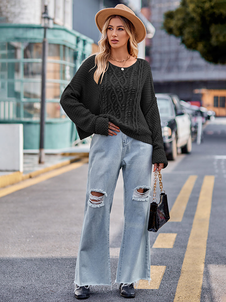 Round Neck Cable-knit Sweater (4)