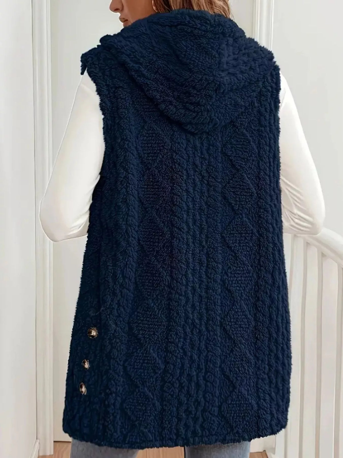 Hooded Button-up Sherpa Vest Coat (10)