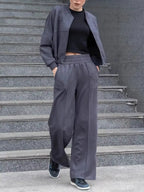 Zip Up Sweatshirt Wide-leg Pants Set (28)