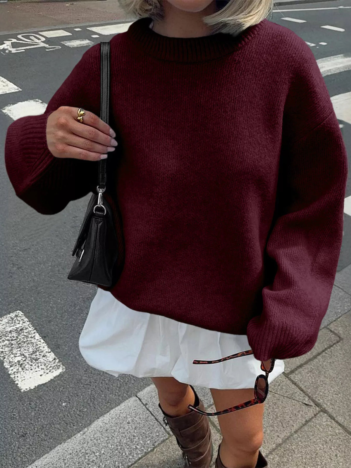 Ribbed Round Neck Dropped Shoulder Sweater (15)