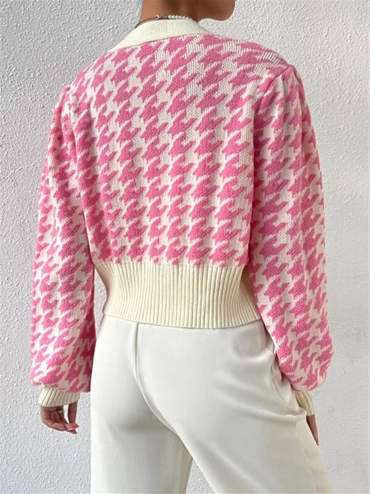 Houndstooth V-neck Button Up Cardigan (6)