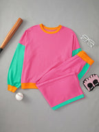 Block Round Neck Top Pants Set (30)