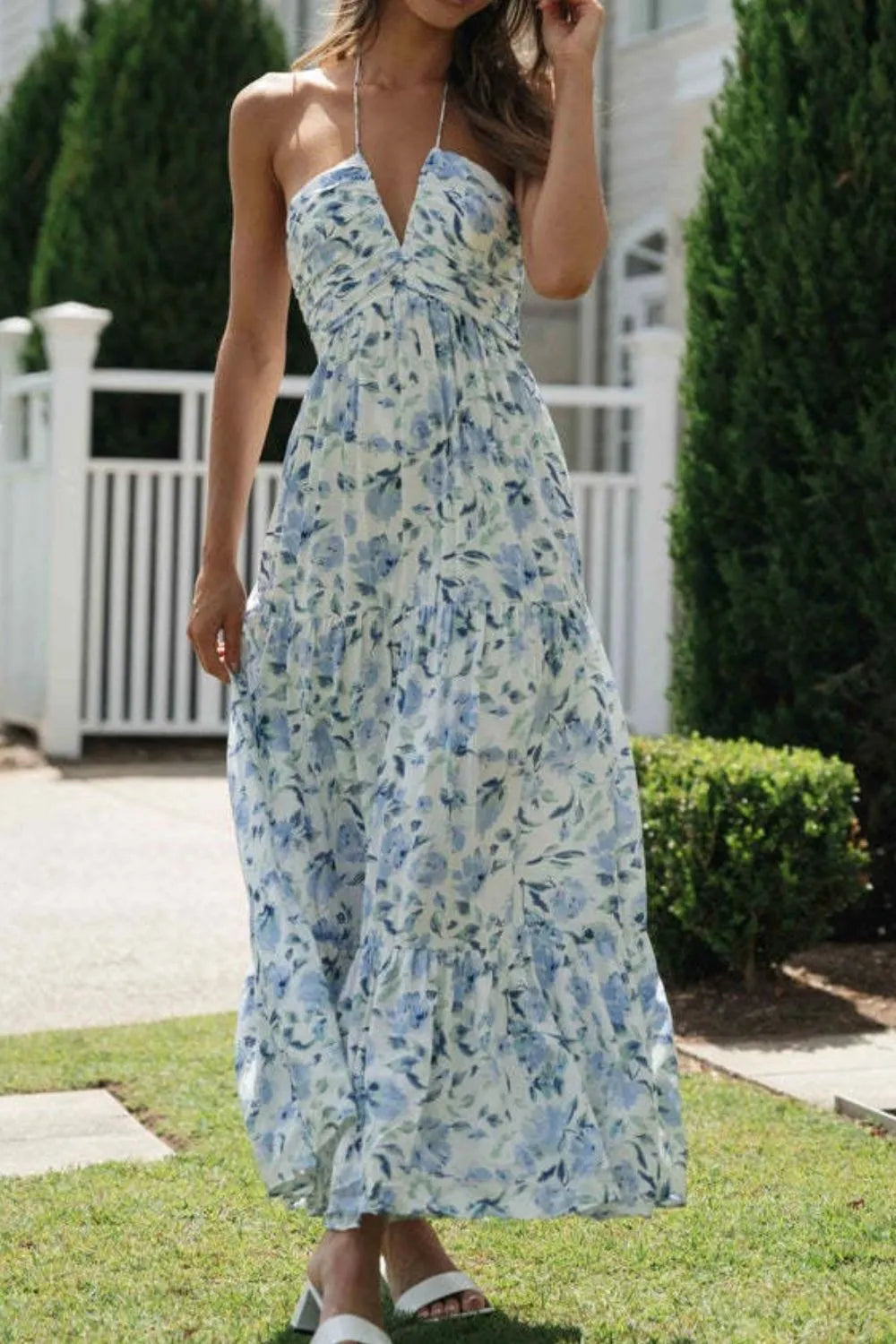 Floral Halter Neck Tiered Maxi Dress (12)