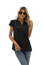 Swiss Dot Notched Neck Short Sleeve Top (19)