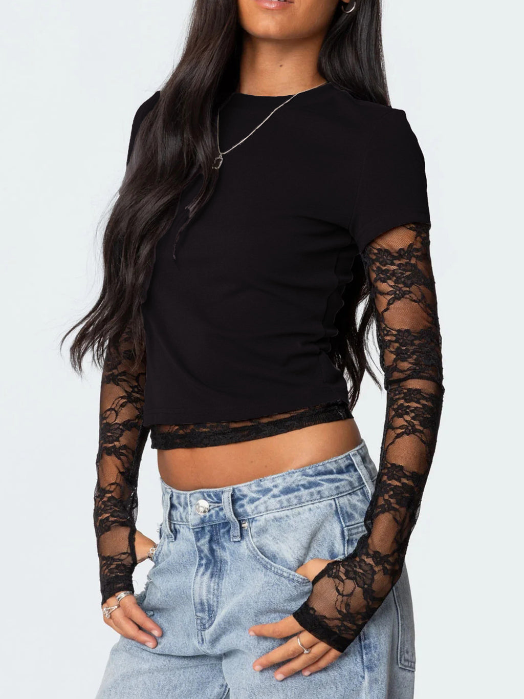 Lace Sleeve Fitted T-shirt (3)