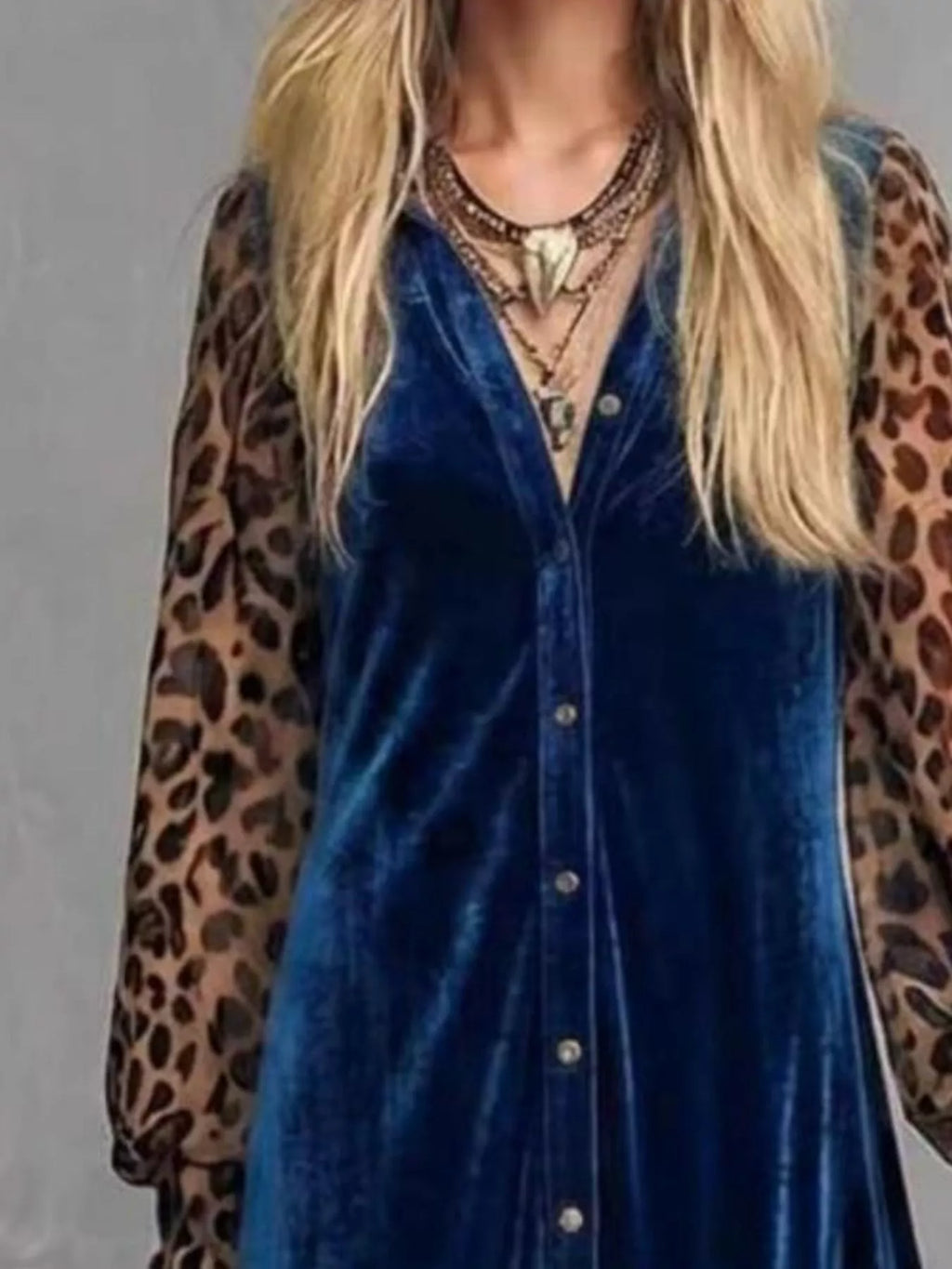 Leopard Velvet Button-down Maxi Dress (2)
