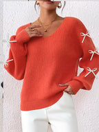 Bow-tie Sleeve V-neck Sweater (14)