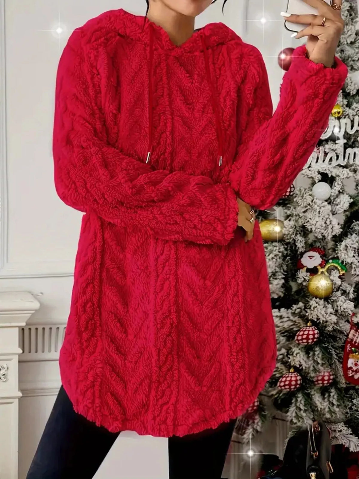 Cozy Textured Drawstring Fleece Hoodie (23)