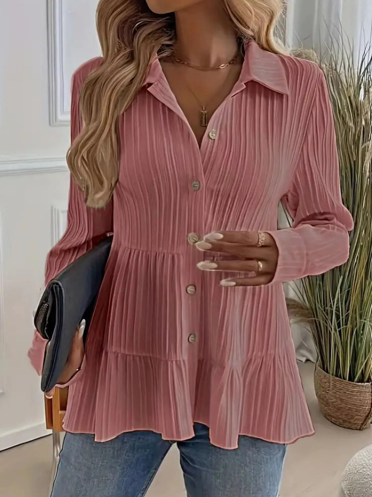 Button-down Long Sleeve Tiered Shirt (26)