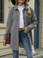 Houndstooth Button Up Long Sleeve Coat (5)