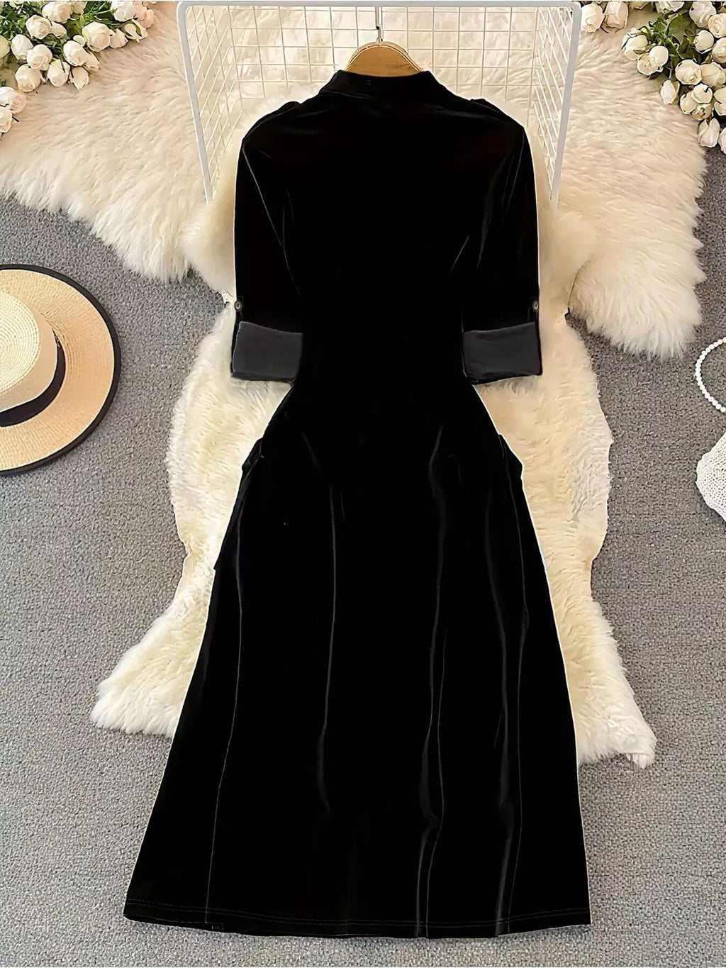 Velvet Button-down Midi Dress (2)