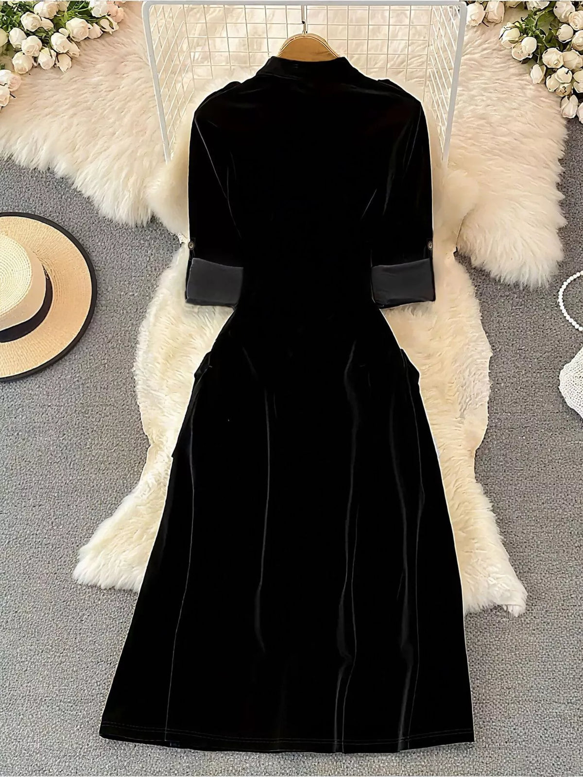 Velvet Button-down Midi Dress (2)