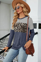 Leopard Striped Round Neck T-shirt (4)