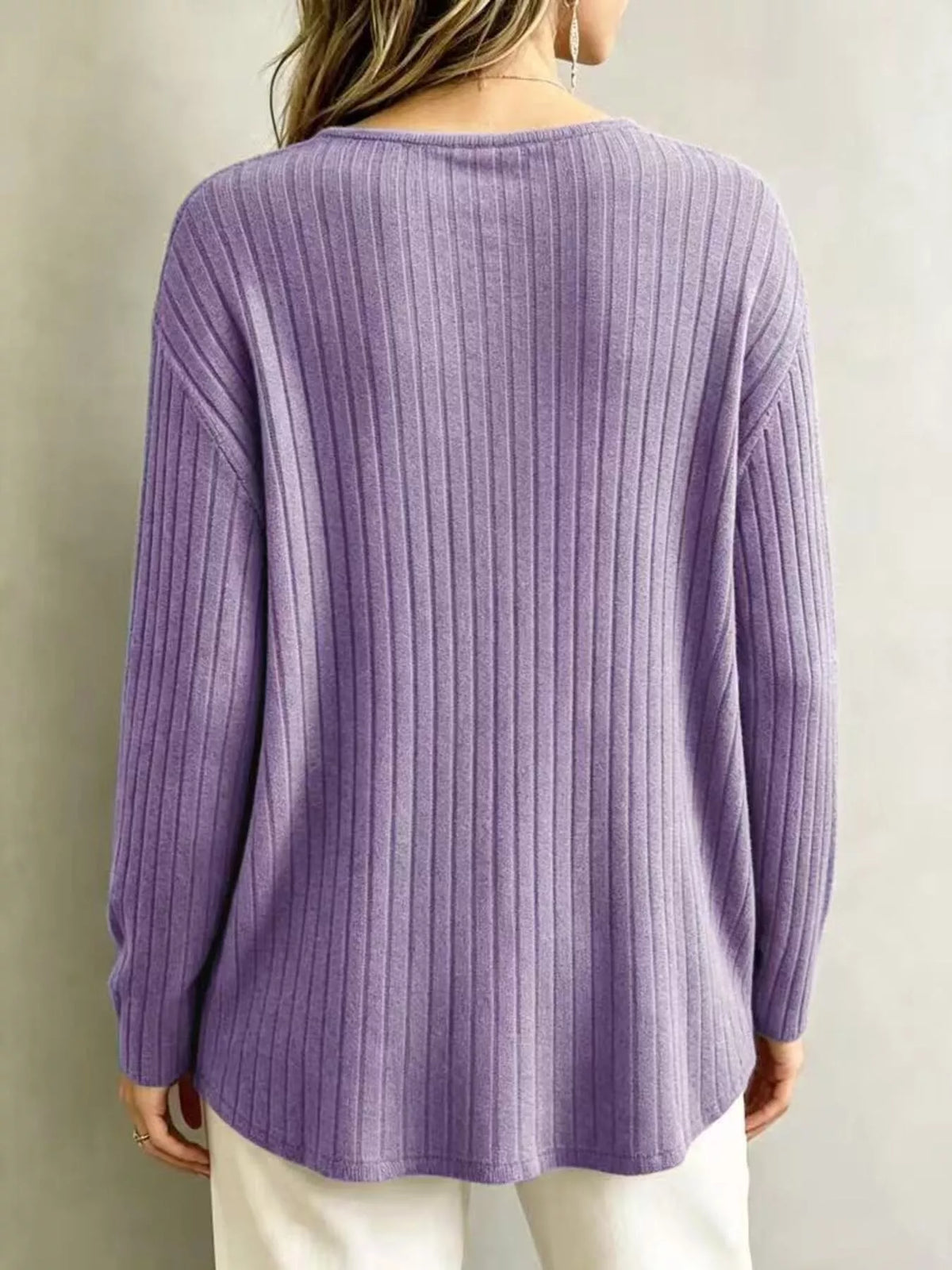 V-neck Ribbed Long Sleeve T-shirt (15)