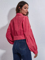 Button Down Collared Neck Cropped Jacket (10)