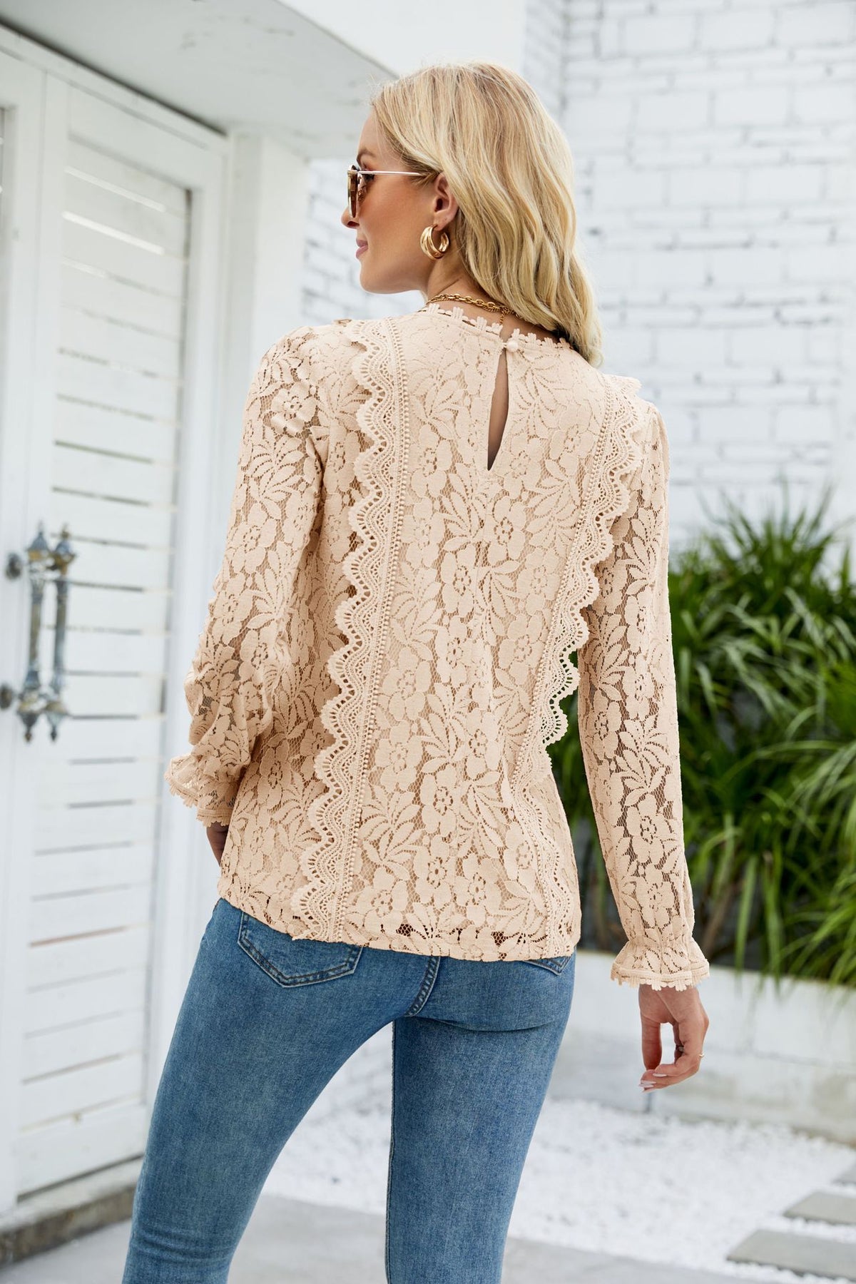 V-neck Flounce Sleeve Lace Top (12)