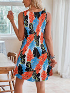 Lace Detail Printed V-neck Sleeveless Dress (9)