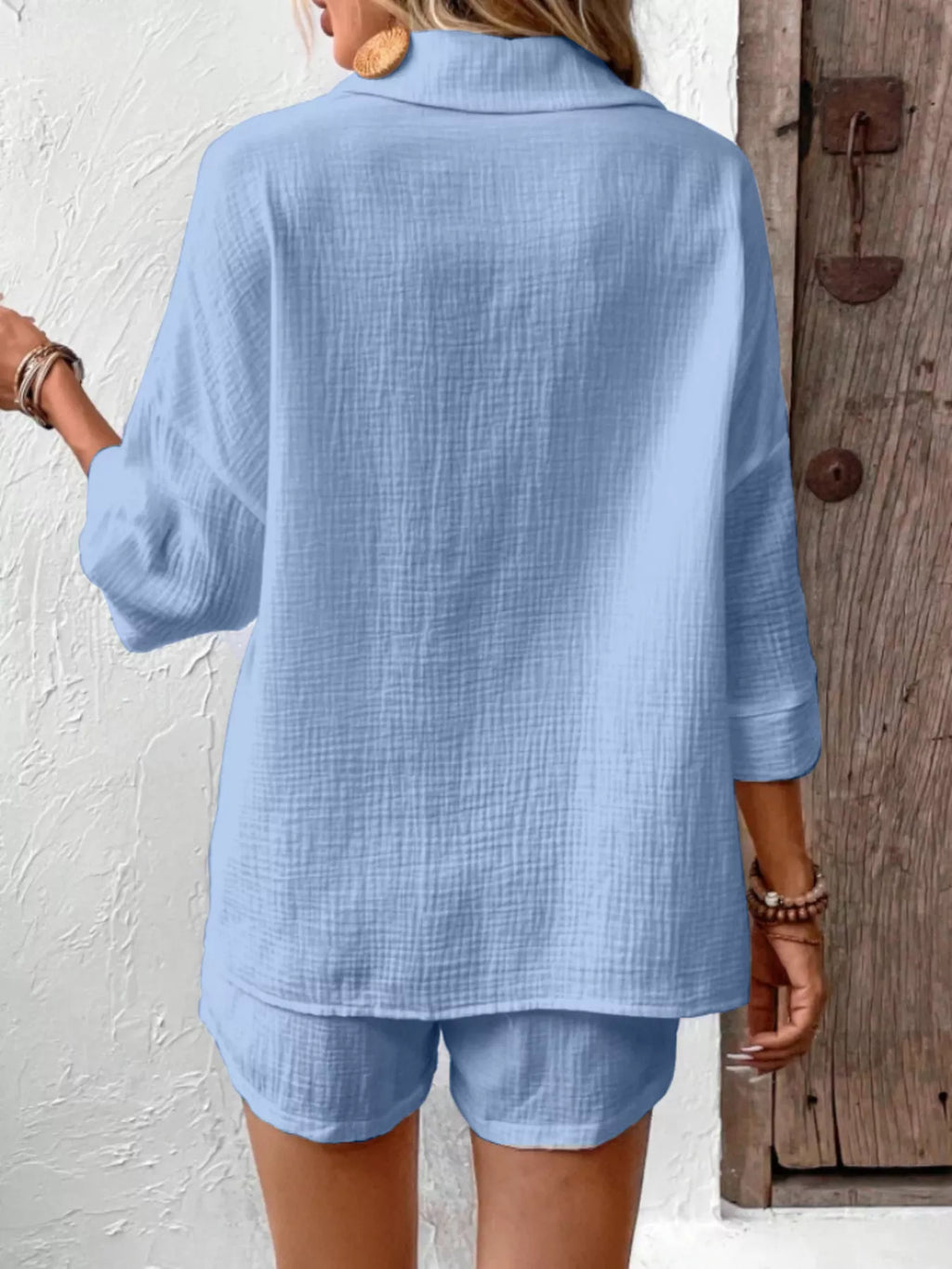 Button Detail Top Shorts Set (25)