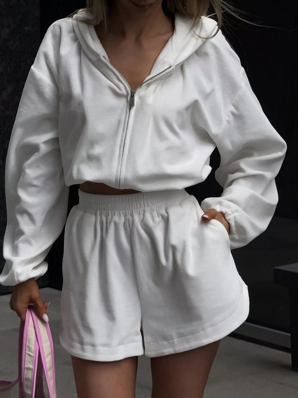 Long Sleeve Zip-up Hoodie Shorts Set