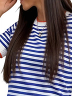 Contrast Trim Striped Short Sleeve Knit Top (2)