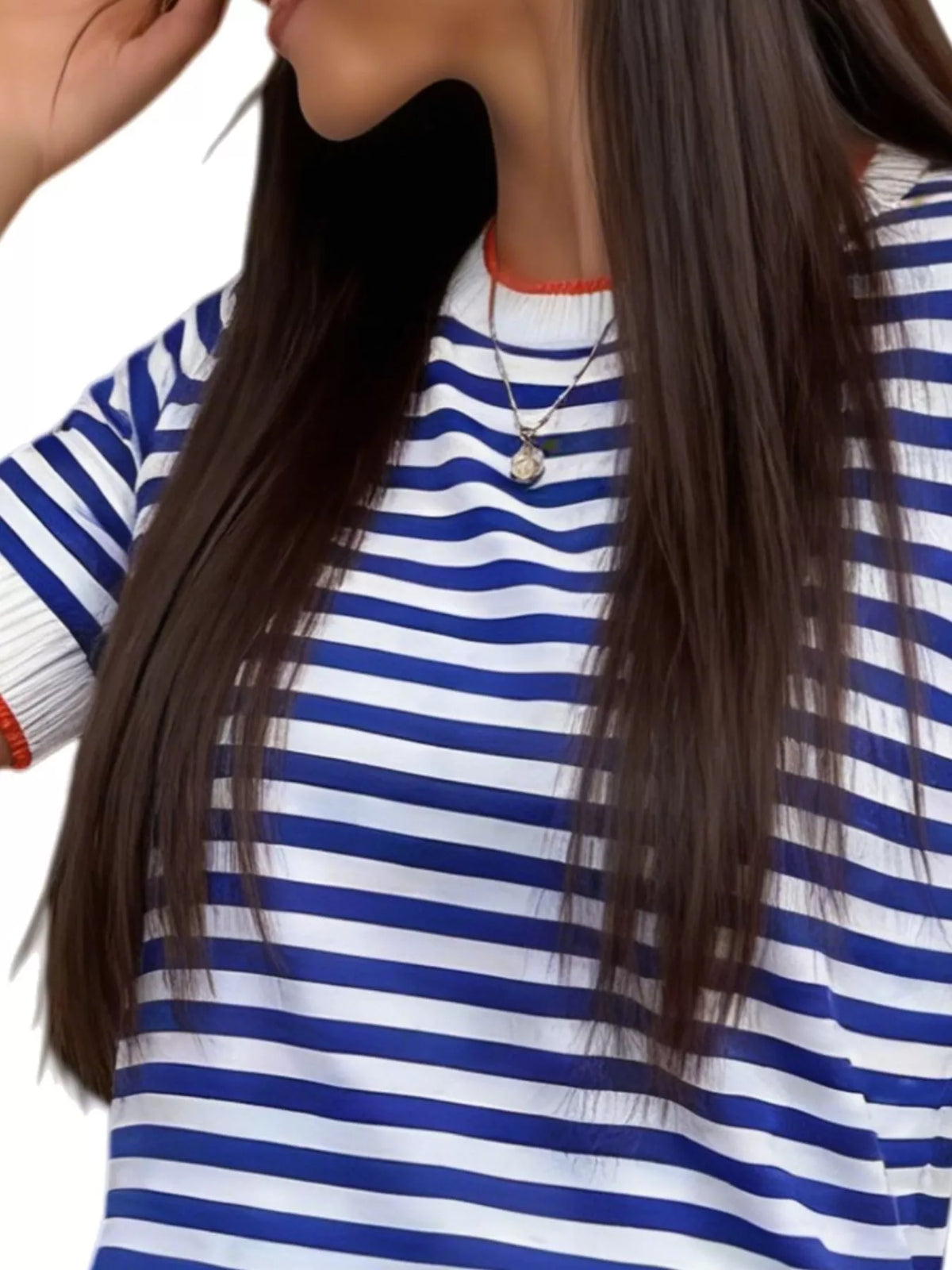 Contrast Trim Striped Short Sleeve Knit Top (2)