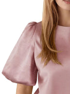 Round Neck Puff Sleeve Satin Top (11)