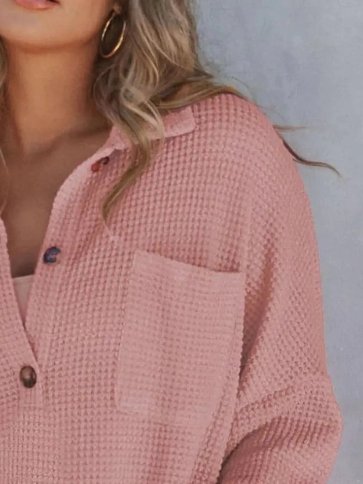 Casual Waffle Knit Button Detail Blouse (26)