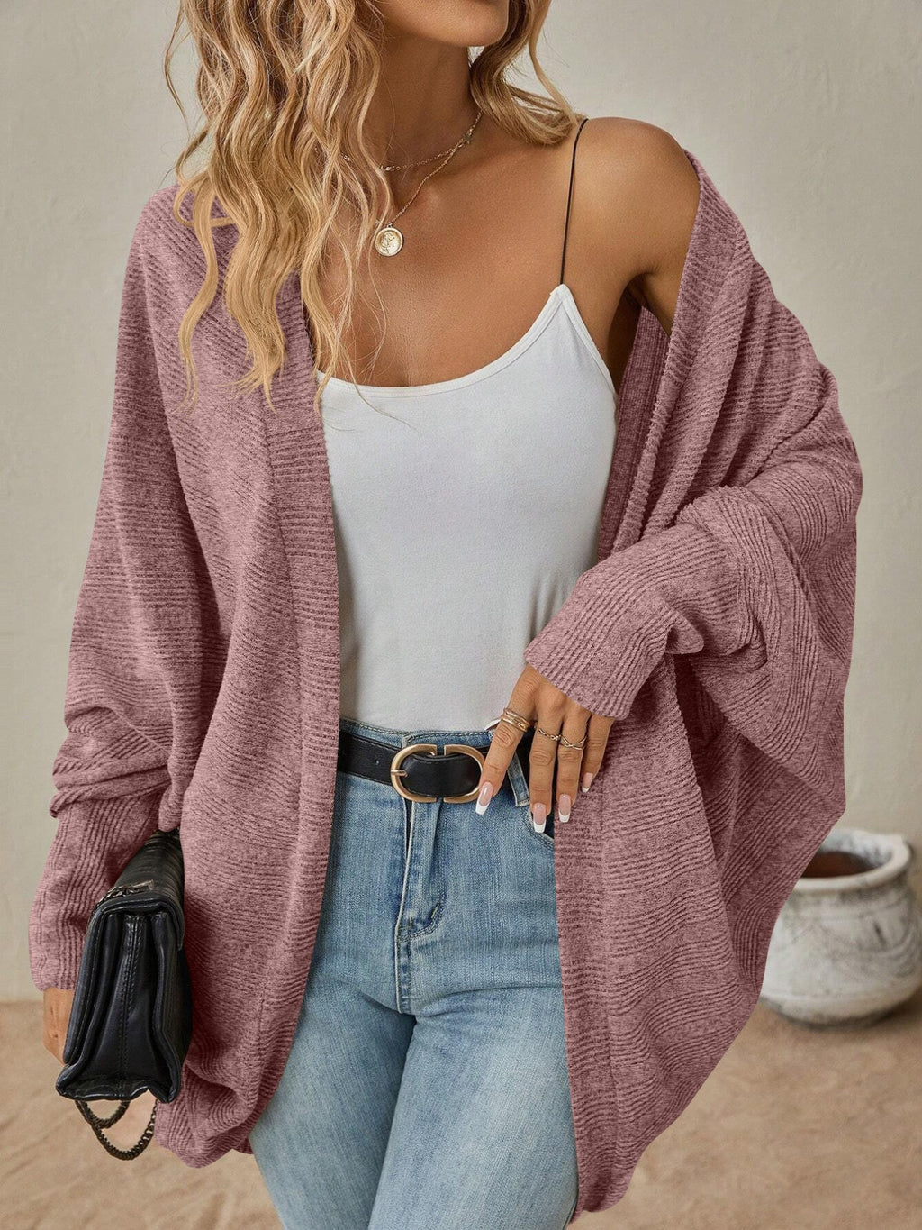 Open Front Batwing Sleeve Cardigan (7)